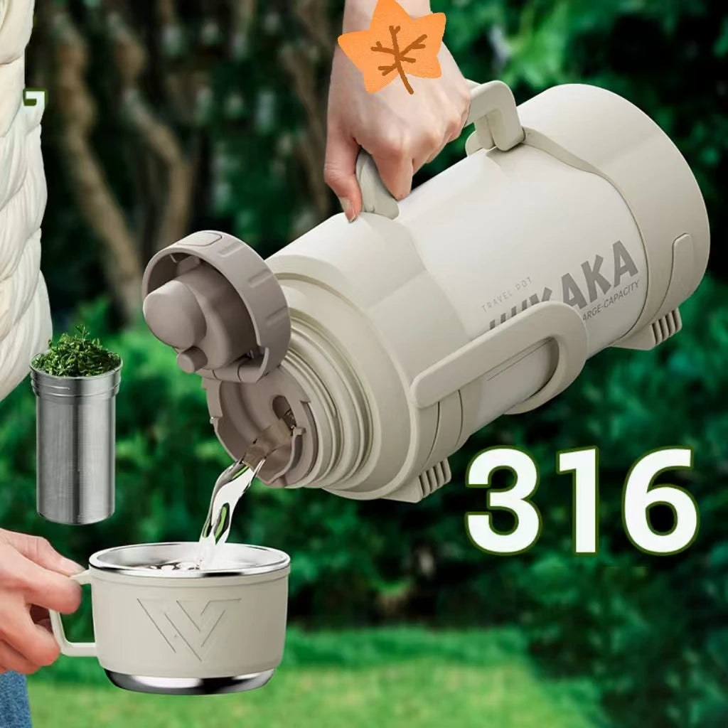 Portable Vacuum Insulated Cup Large Capacity 316 Stainless Steel Thermos Cup Outdoor Car Insulation Cooling Water Kettle