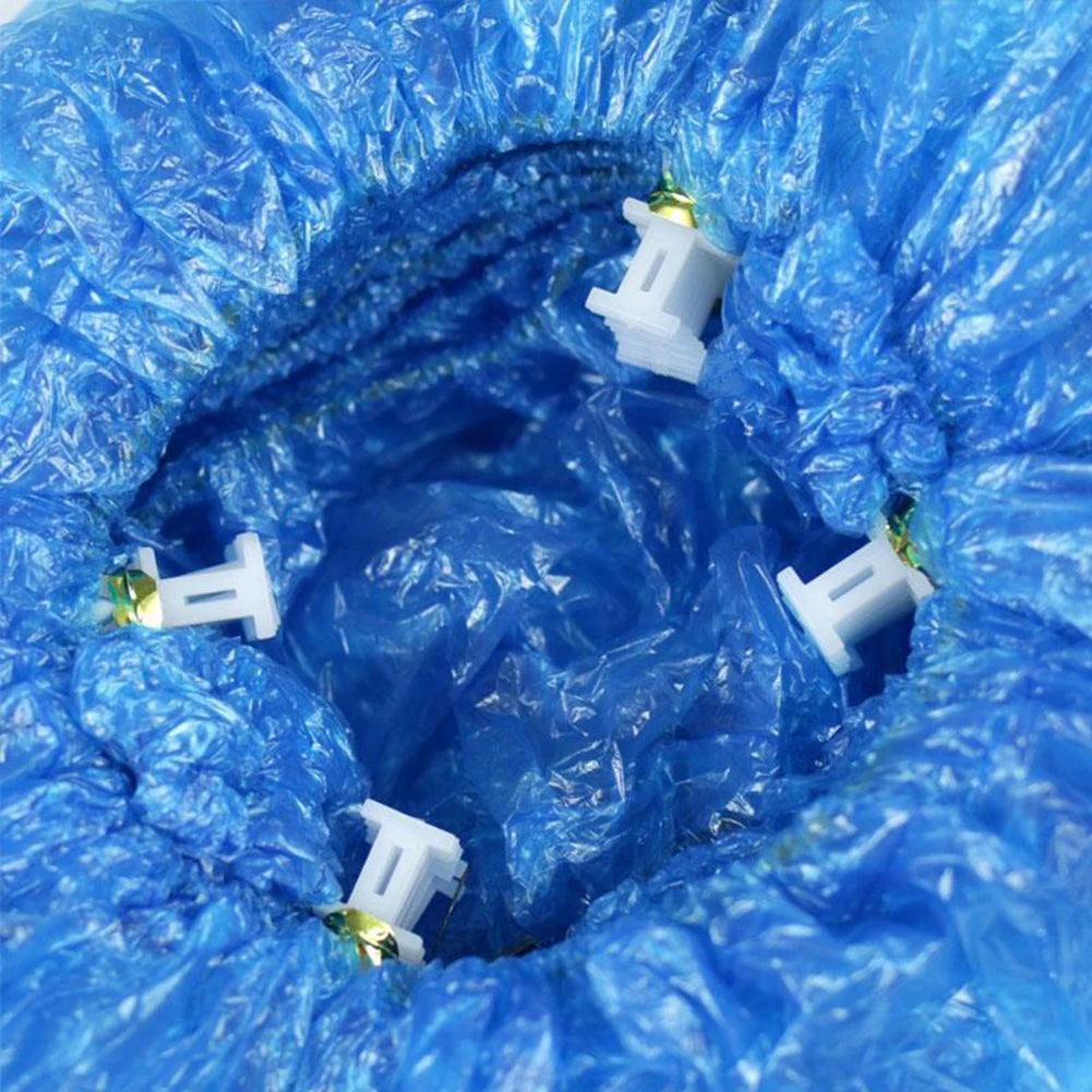 300-100Pcs Portable Shoe Cover Disposable Shoe Covers with T-shaped buckles Hand-Free PE Blue Shoe Cover for Rainy Floor