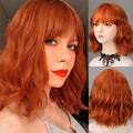 Fashionable orange synthetic wig female short curly hair wavy liu sea ripple cosplay party daily wear wig full head cover