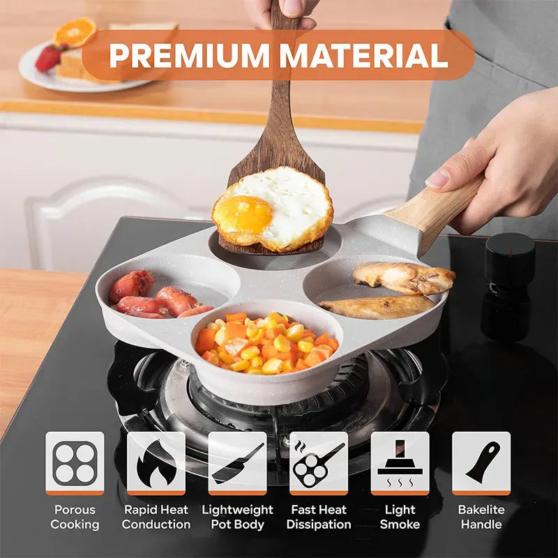 Egg Pan Omelette Pan 4-Cup Nonstick Granite Omelette Skillet Pancake Pan Healthy Egg Cooker Suitable for Gas Stove & Induction