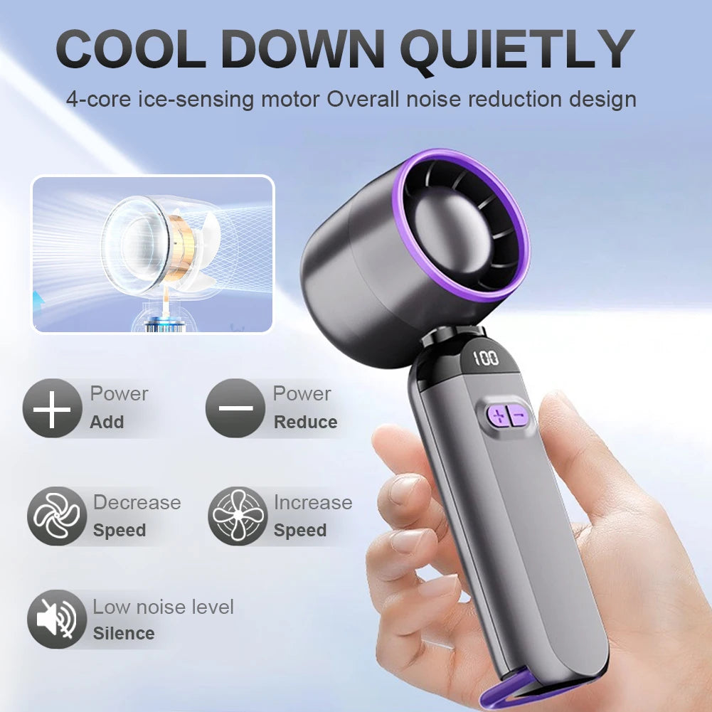High-Speed Folding Fan LED Digital Display Adjustable Cooling Fan Mini Cold Fan for Camping Hiking Outdoor Activities