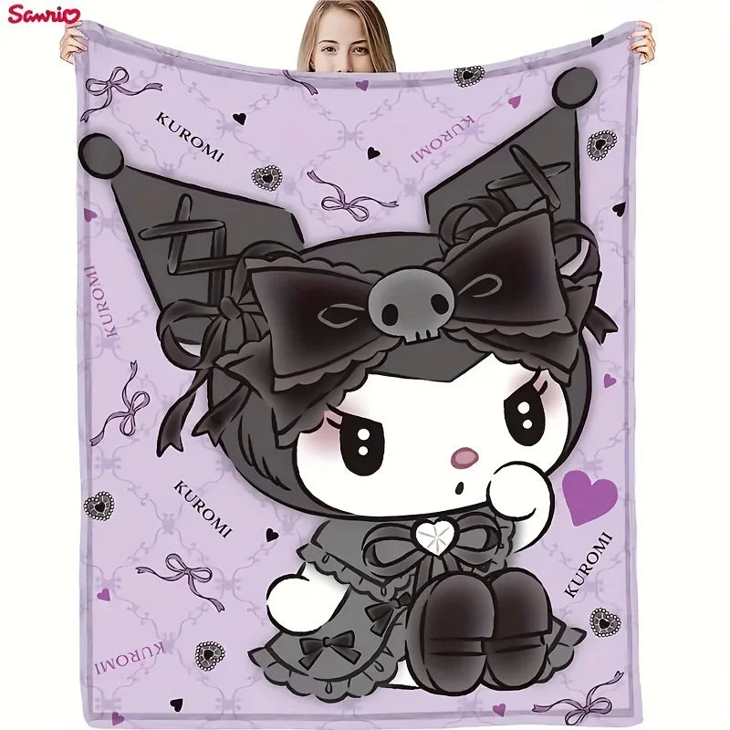 Kuromi Lavender Flannel Blanket 2D Single Print Stylish Home Decor Accessory Cozy Functional Cartoon-Themed Attractive Durable