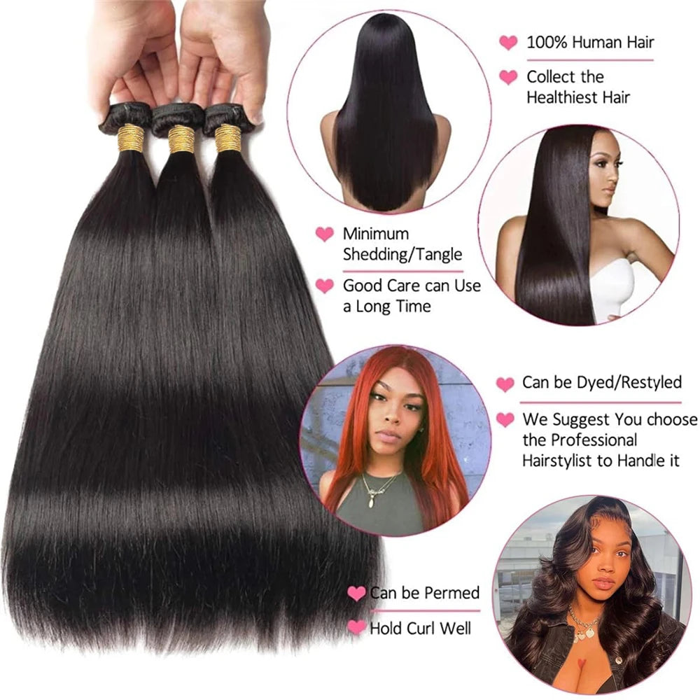 Brazilian Bundles Raw 100% Human Hair Bone Straight Hair Extensions Bulk For Braiding 14-32 Inch Bundles Double Weft Hair Weave