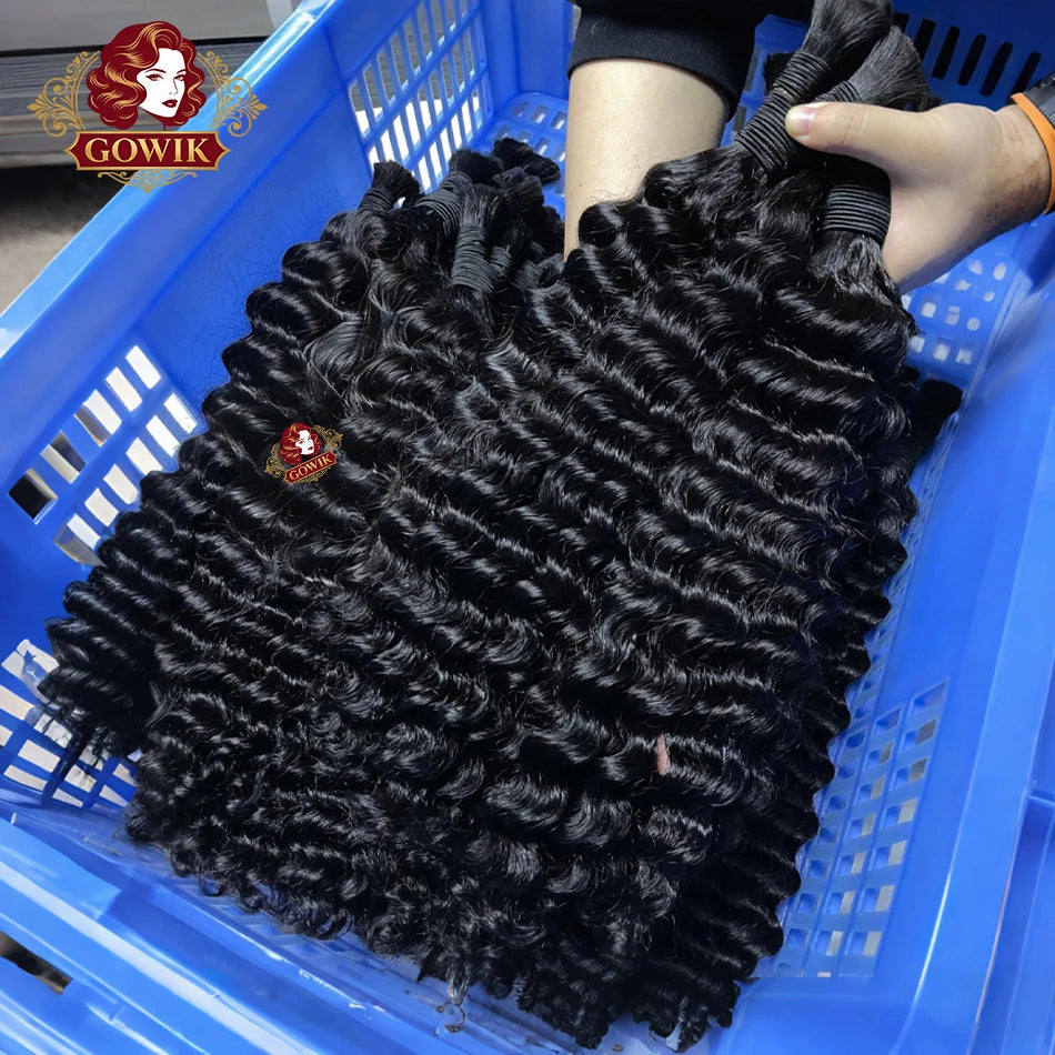 GOWIK Remy 30 32 32Inch Deep Wave Human Hair Bundles Brazilian Unprocessed Weaving Curly Hair Bundles 1 3 4 Extensions Deals