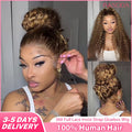 Curly Highlight 360 Full Lace Wig Human Hair Pre Plucked Deep Wave Glueless Invisible Strap Lace Frontal Wig Honey Blonde Color