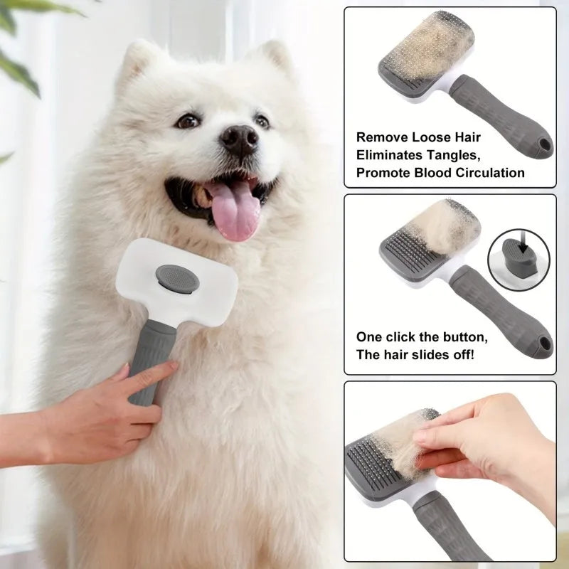1pc Gentle Dog & Cat Grooming Brush - 1-Touch Detangling/3-Minute Deshedding, Ergonomic Handle, , Easy Clean，Pet Products