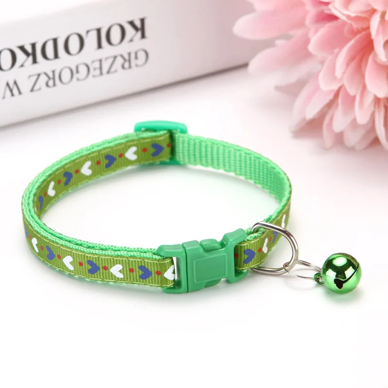 1pc Fashion Pet Dog Collar Colorful Pattern Heart Cute Bell Adjustable Collars For Dog Kitten Diy Small Animal Pet Accessories