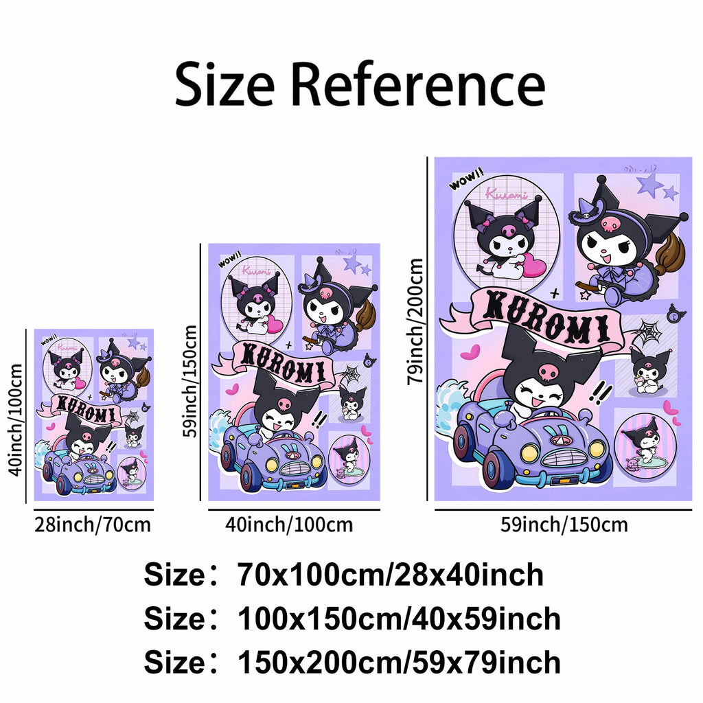 Kuromi Purple Cartoon Car Blanket Cute Comic Strip Pattern Flannel Plush Throw for Home Decor Portable Travel Camping Blanket