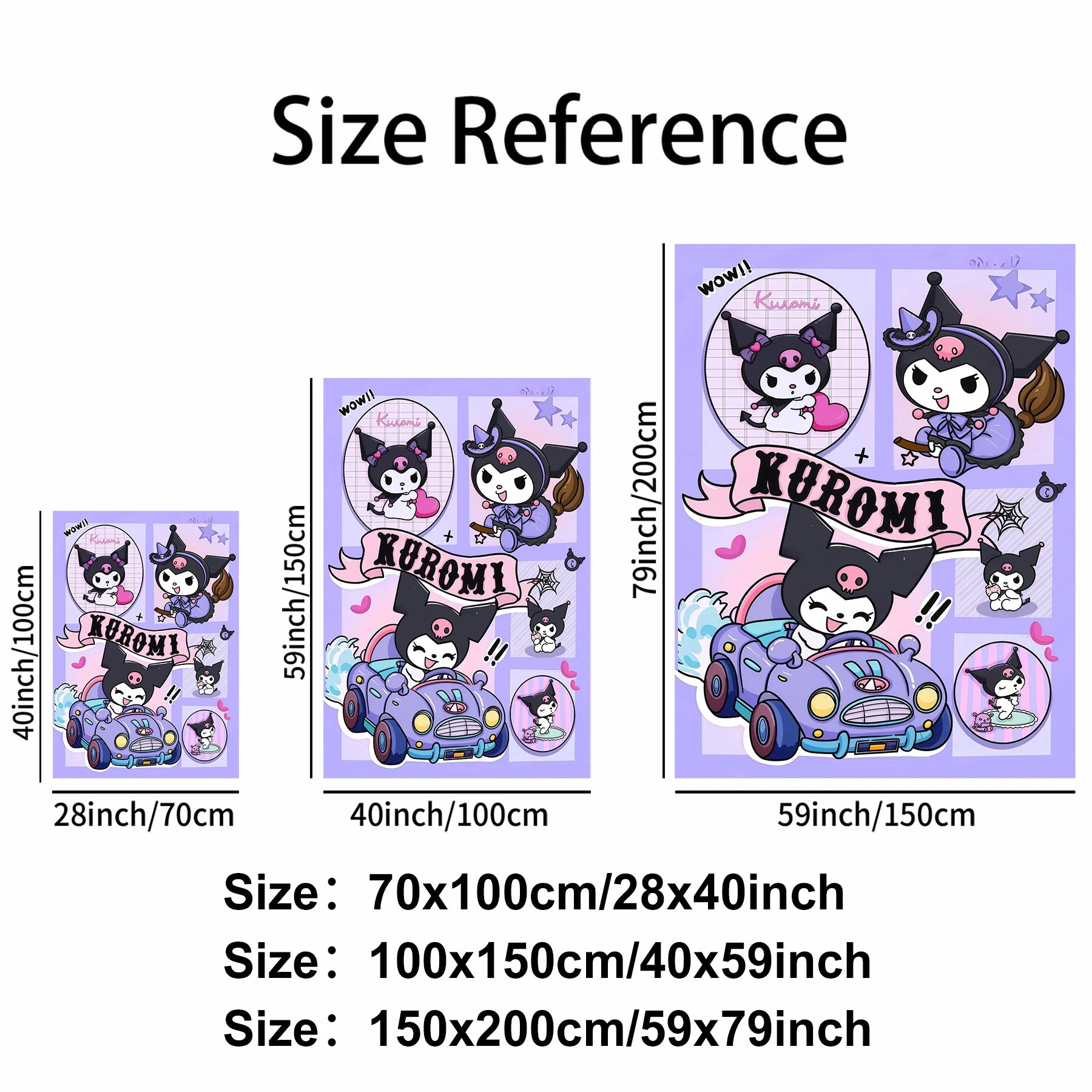 Kuromi Purple Cartoon Car Blanket Cute Comic Strip Pattern Flannel Plush Throw for Home Decor Portable Travel Camping Blanket
