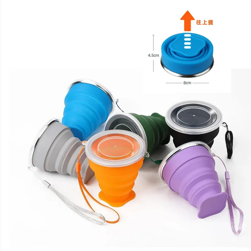200ml Folding Cup Silicone Scalable Color Portable Outdoor Coffee Hand Cup without Bisphenol A Food Grade Water Cup Travel