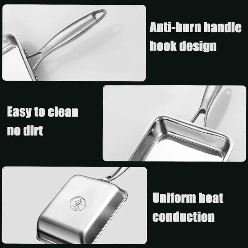 Stainless Steel Japanese Omelette Pan Nonstick Tamagoyaki Egg Roll Pan Retangle Small Frying Pan Nonstick Steak Sandwich Skillet