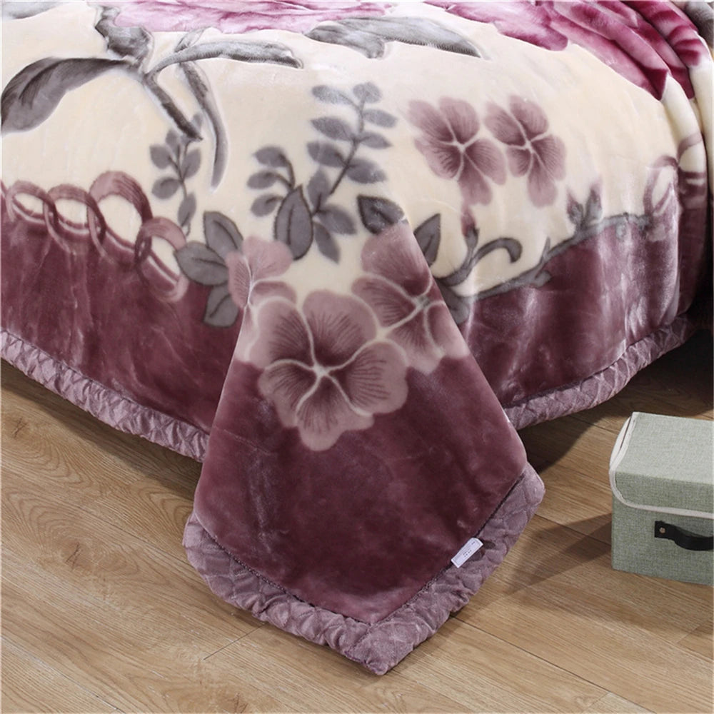 Korean Style Winter Raschel Mink Blankets Soft Warm Fluffy Double Layer Thick Weighted Blanket Winter Bedspread Plaid Blanket