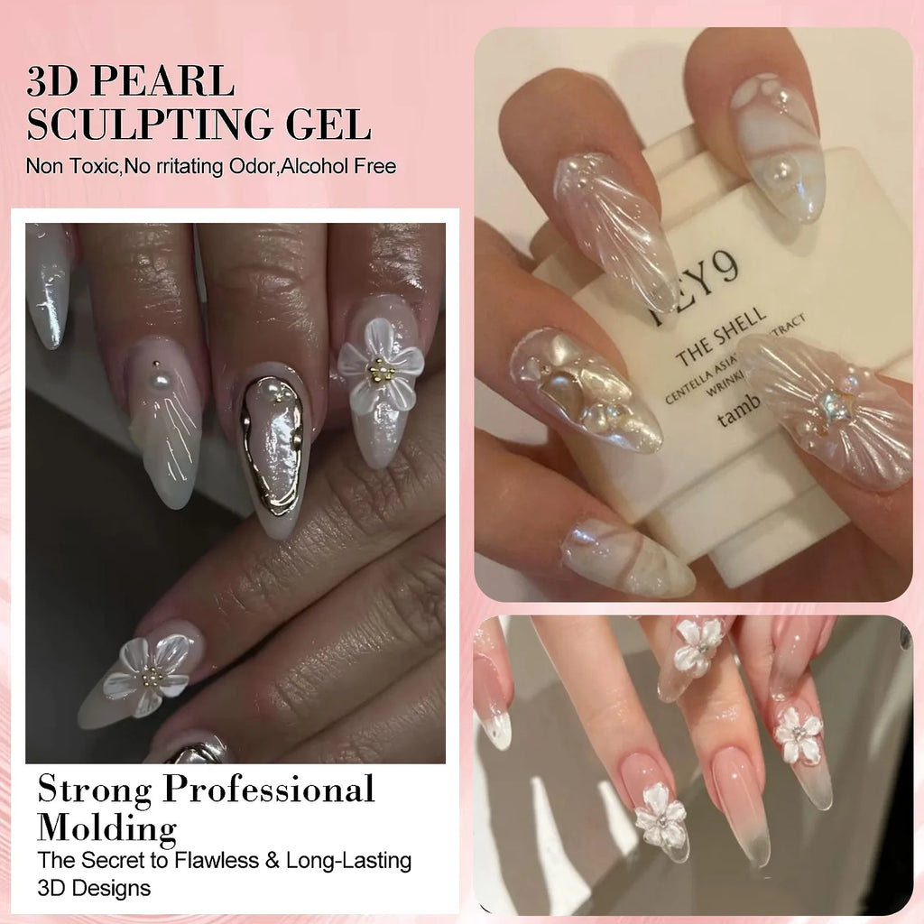 3D Nail Art Gel White Pearl Solid  for Carving Patterns Decoration Nail Art Home Manicure DIY for Women White Sculpture