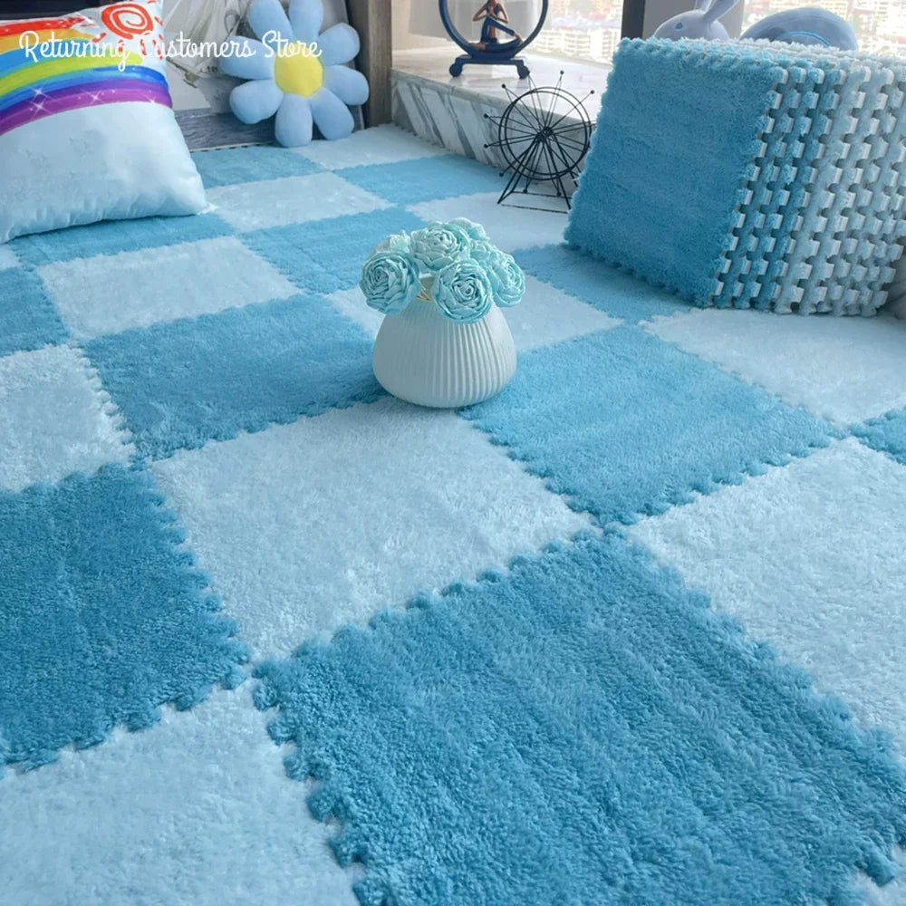 5pc Soft Plush Children Kids Rug Play Mat Puzzle Carpet Warm Playmat Interlocking Exercise Tiles Floor Carpet Decoration Mat