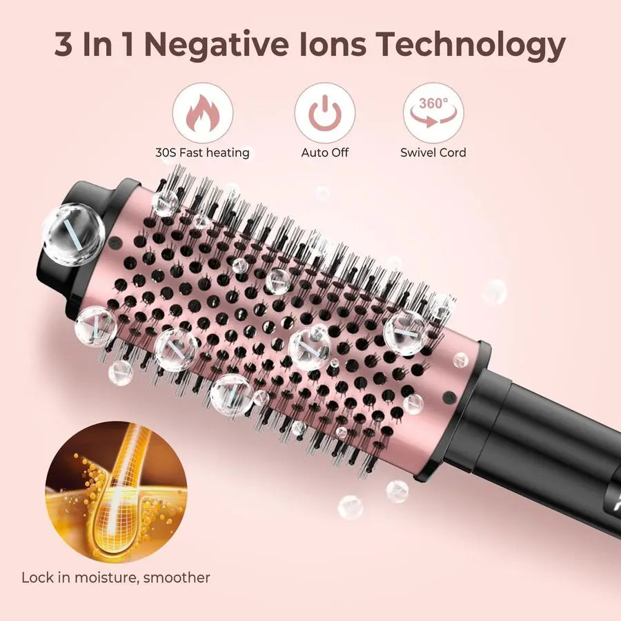 Brush,5 Temps LCD Display Ceramic Tourmaline Heated Styling Brush Set 3in1 Detachable Barrels 1.25 1.5 1.75 Inch,Heater for Vers