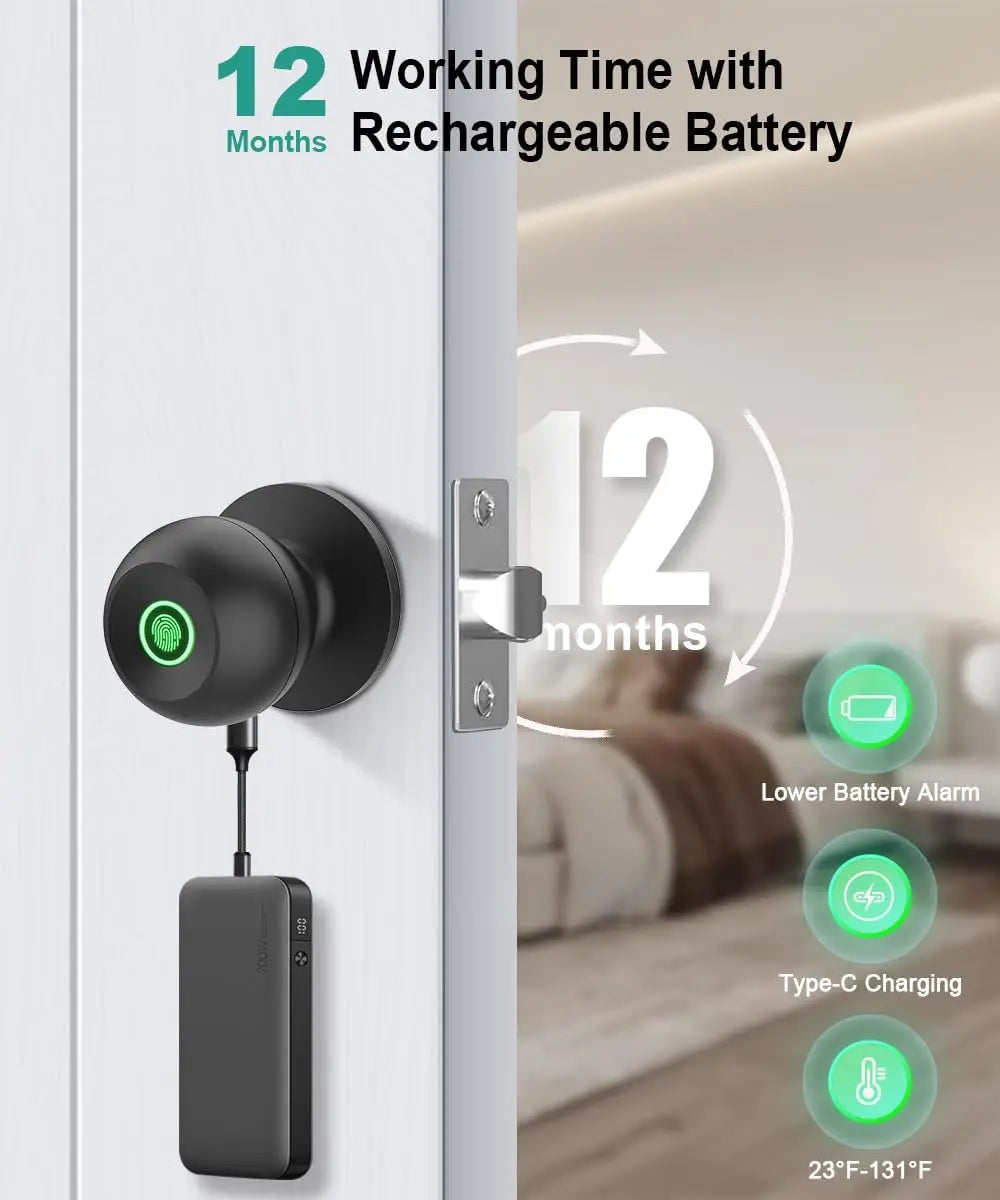 Smart Fingerprint Door Lock with App Control, Keyless Entry for Home Office Bedroom Garage Security