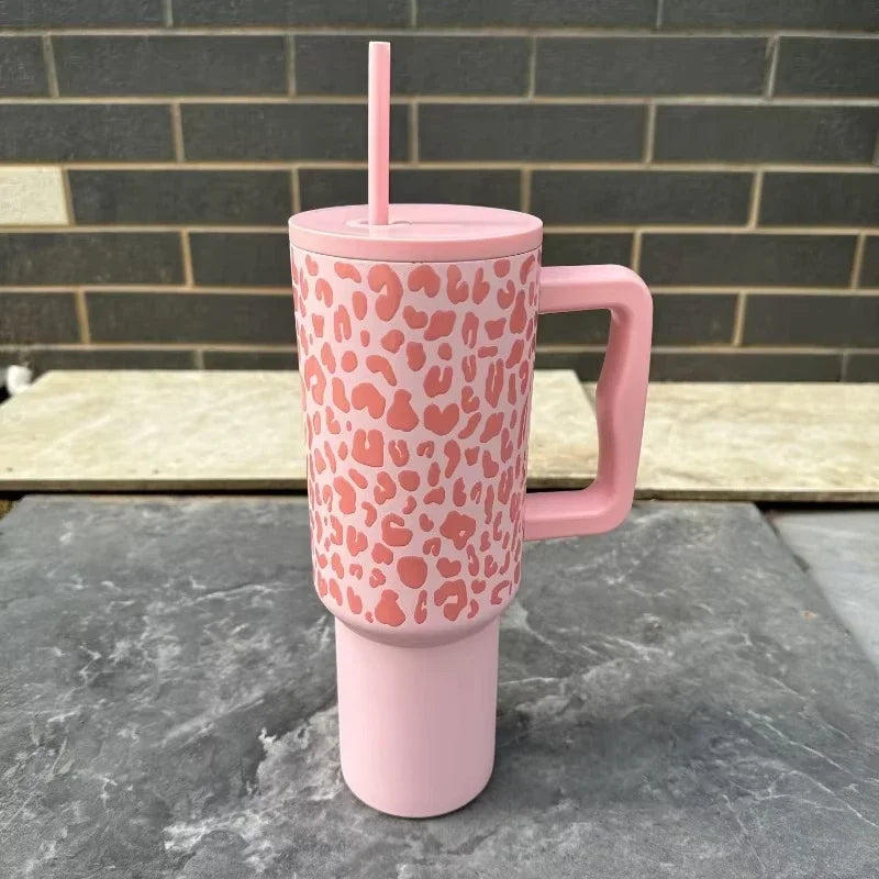 Leopard Print Fashionable Spicy Girl Thermos Cup with Large Capacity and Handle Water Cups Car Portable Thermos Cup Fashion Item
