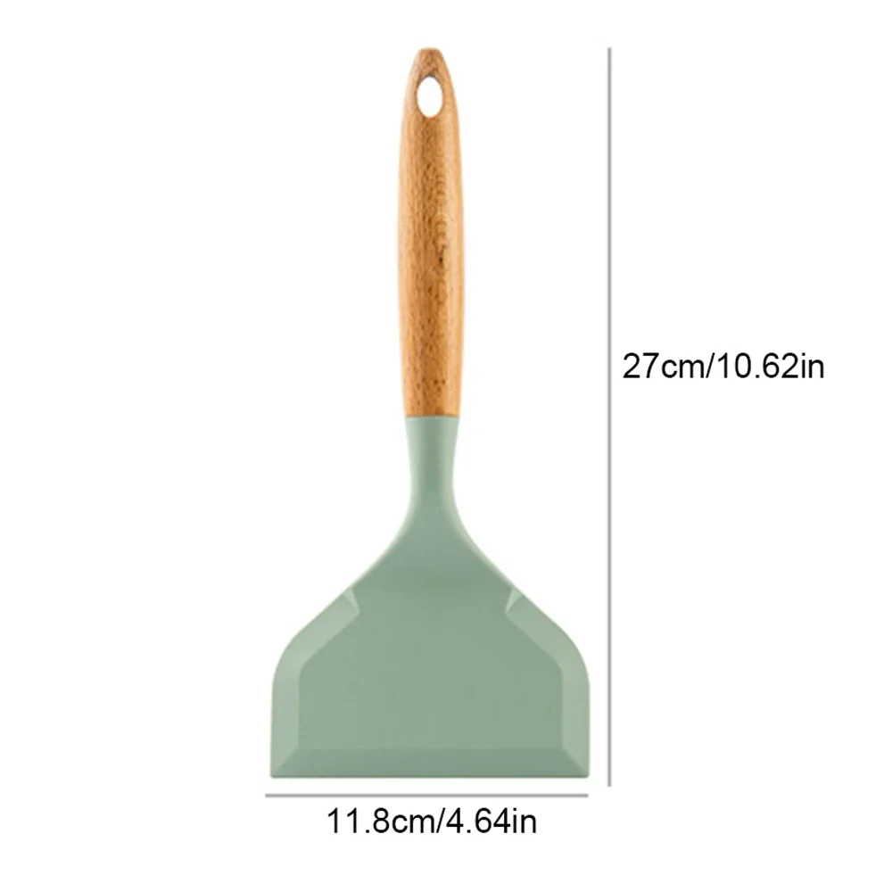 2Pcs Silicone Spatula Wide Mouth Tamagoyaki Shovel Beef Non-Stick Wooden Handle Meat Egg Frying Cooking Tool Kitchen Gadgets