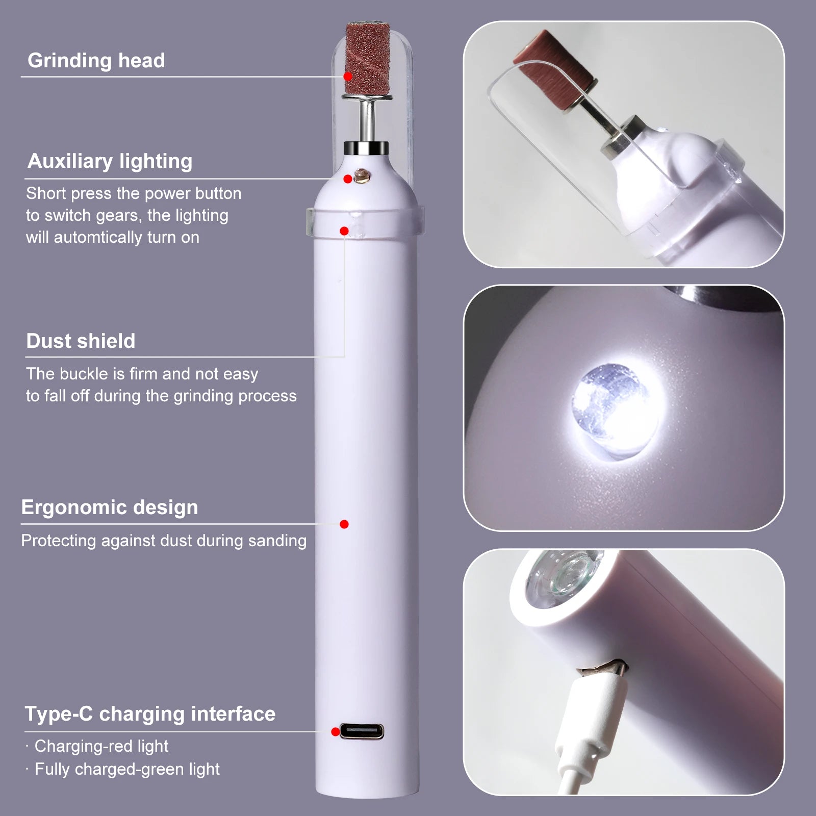 2 in 1 Electric Nail File Pen Rechargeable Nail Drill with UV LED Nail Lamp USB Portable Manicure Drill Salon Tool