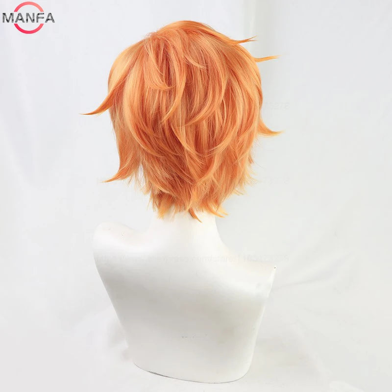 Anime Vivid BAD SQUAD Shinonome Akito Cosplay Wig Short Orange Wigs Heat Resistant Synthetic Hair Halloween Unisex Wig + Wig Cap
