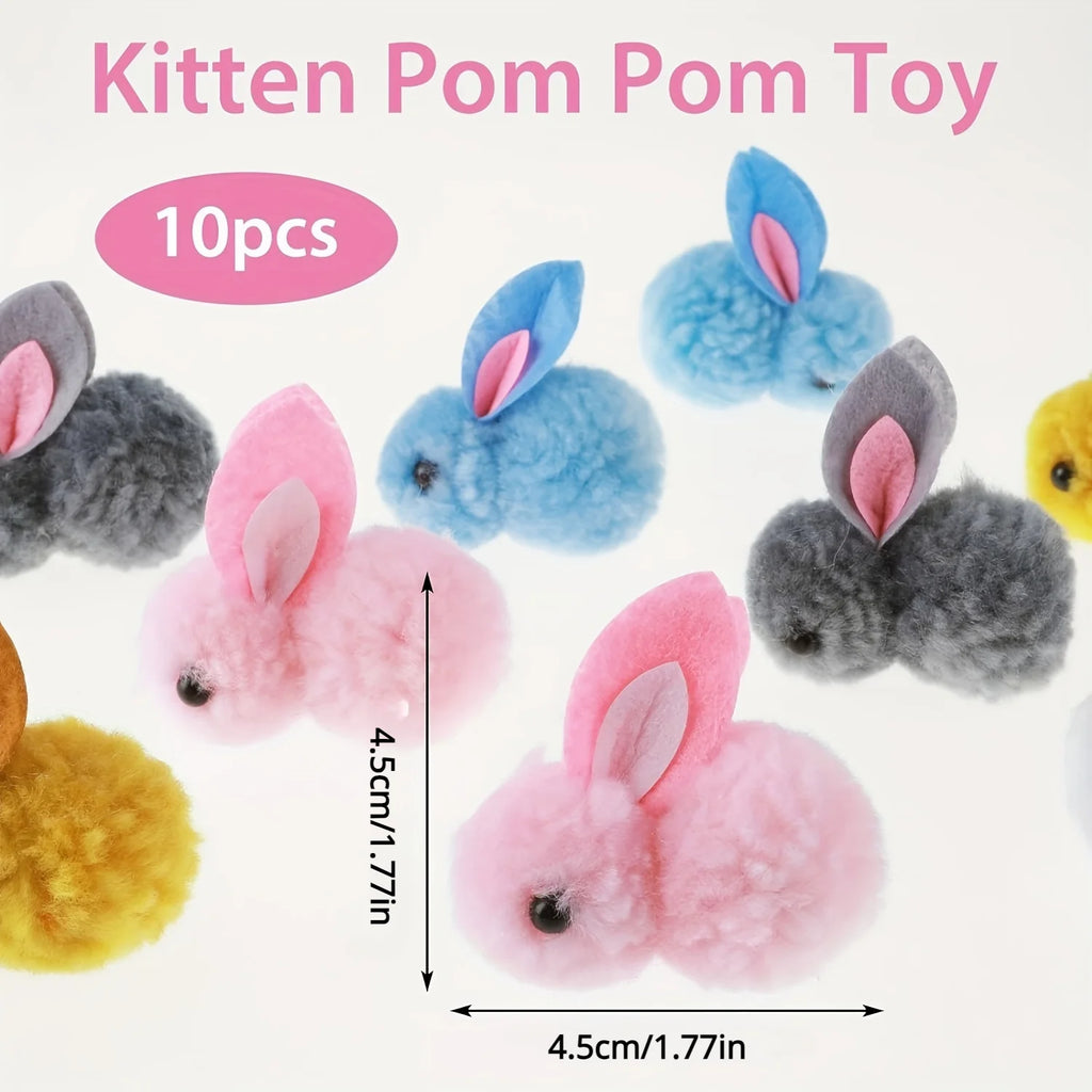 10pcs Color Random Plush Bunny Cat Toys, Soft, interactive cat toy Rabbit balls, Colourful, Soft and Cute Plush Cat Toy Balls