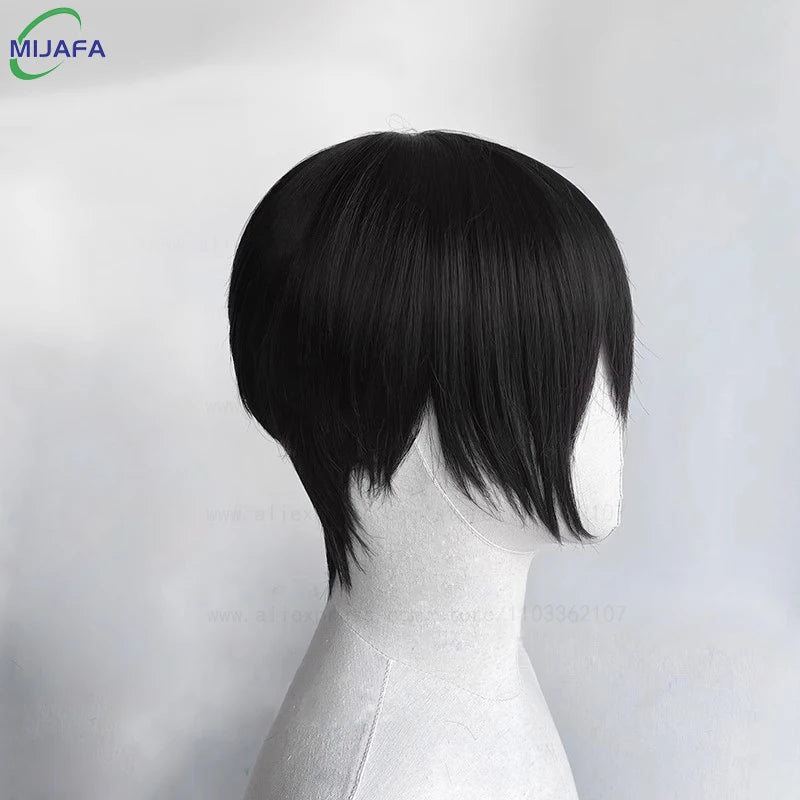 Anime Tobio Kageyama Cosplay Wig Teenager Short Black Layered Texture Cut Heat Resistant Synthetic Hair Younger Wigs + Wig Cap