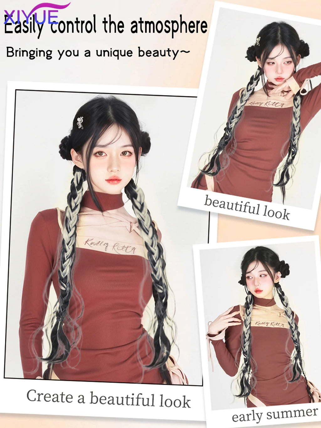 Synthetic messy braid, pink blue grey wig braid, boxer braid wig women ponytail new Chinese Fried Dough Twists long braid
