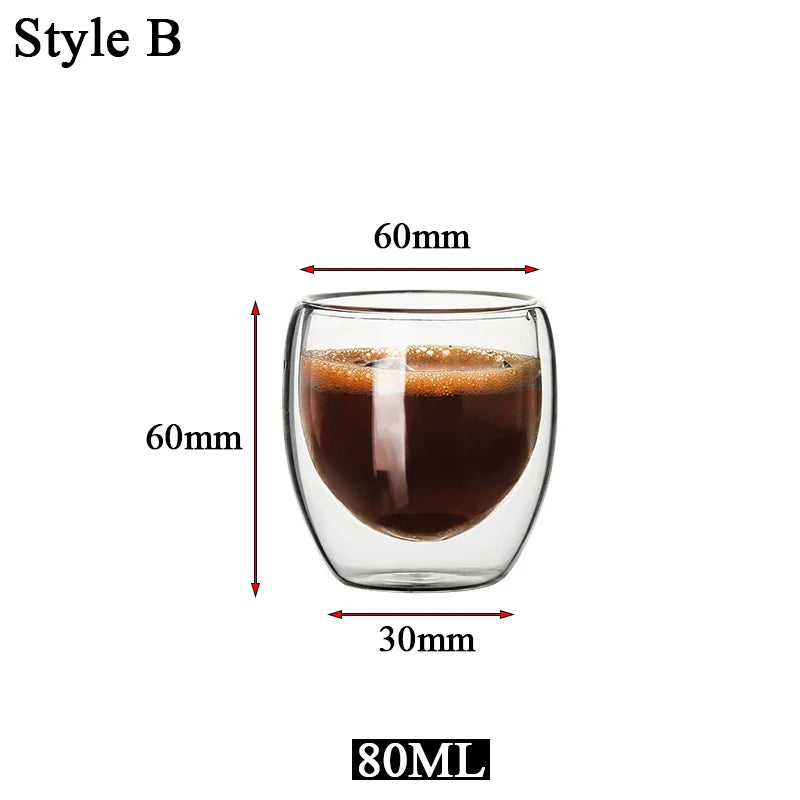 5 Sizes Double Wall Insulated Glass Cup Clear Espresso Coffee Mugs Handmade Beer Mug Tea Milk glass Whiskey Glass Cups Drinkware