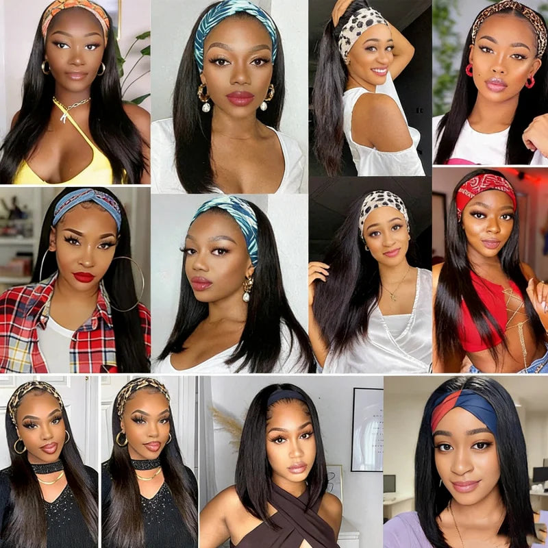 Long Straight Headband Wig 28 Inch Synthetic Headband Wigs For Women Glueless None Lace Front Wig Black Color