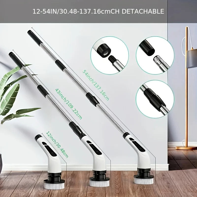 9-in-1 Electric Rotating Cleaning Brush, Wireless Shower Scrubber with Replaceable Heads and Adjustable Telescopic Handle