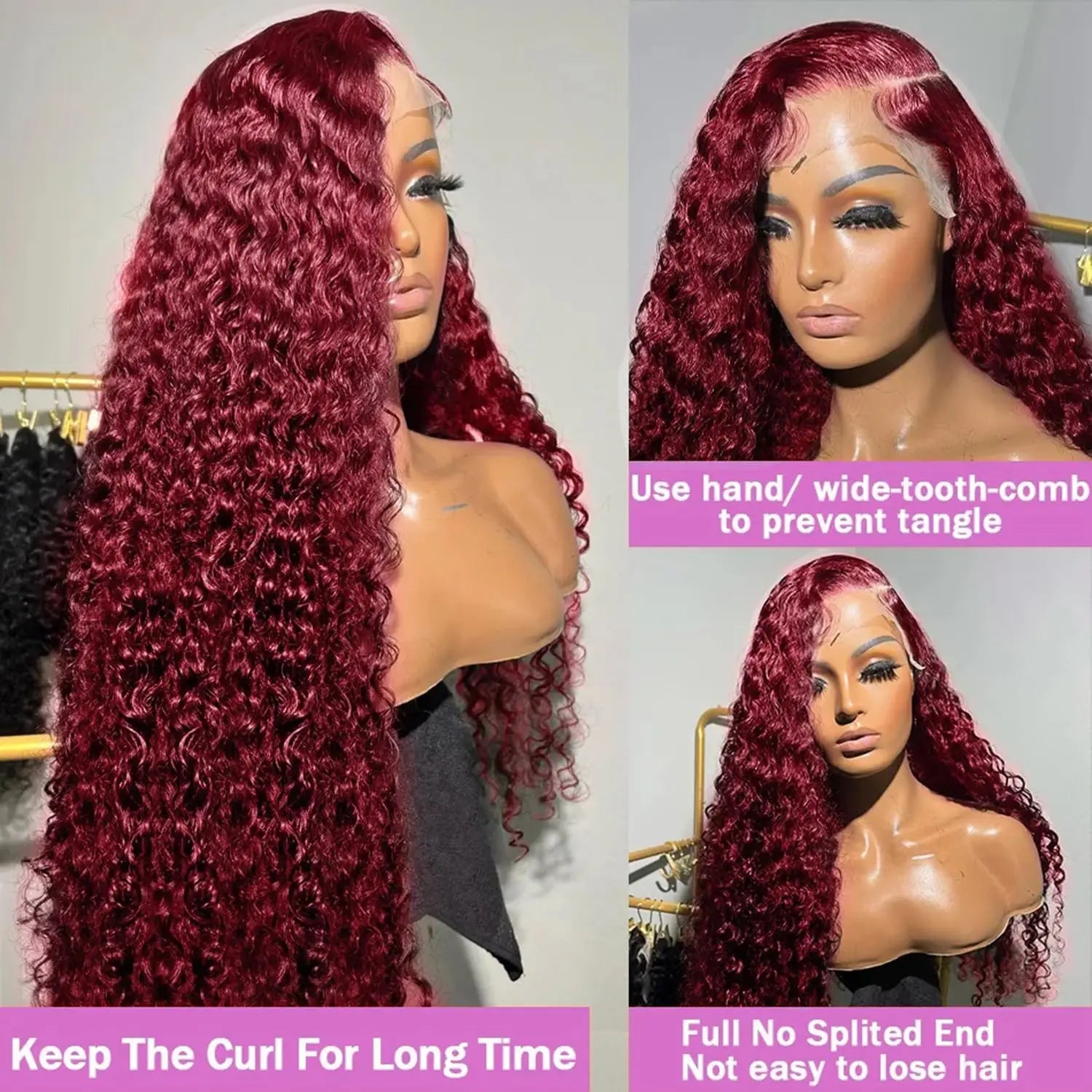 99j Burgundy Curly 13x6 Hd Lace Frontal Human Hair Wig Deep Wave 100% Colored Brazilian Pre Plucked Wigs For Women 250 Density