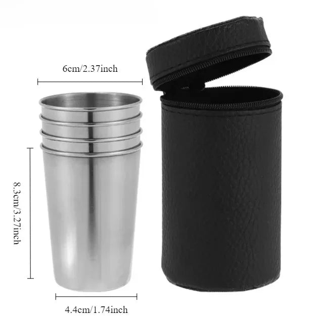 4 Pcs Stainless Steel Cups Stackable Metal Drinking Tumblers with Storage Bag for Camping Travel Outdoor Bar