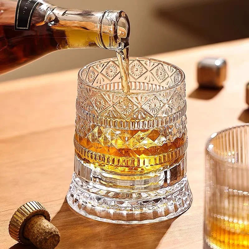280ML Rotating Whiskey Glass Creative Crystal Premium Beer Cup Str Relief Liquor Cup With Base Straight Drink Mold Wine Glass