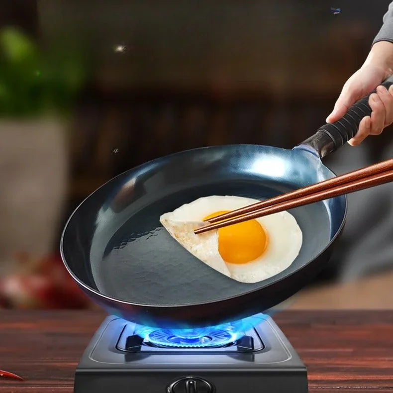 Authentic Zhangqiu Iron Pan Official Flagship Hand-Forged Flat-Bottom Non-Stick - Healthy Stir-Fry & Steam Cookware for Home