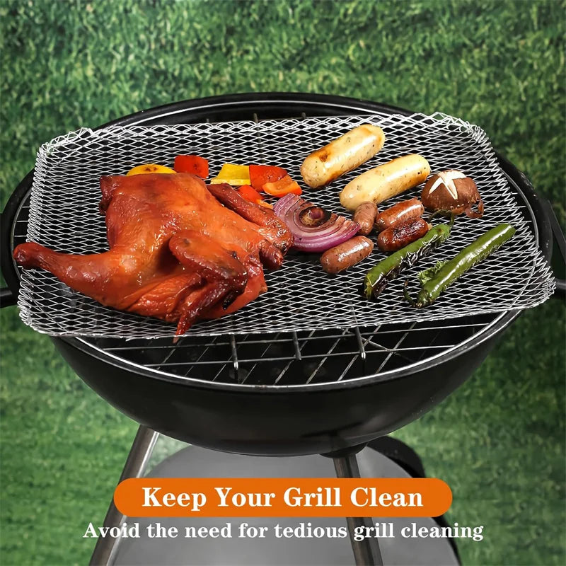 10PCS / Set Stainless Steel Barbecue Grid Disposable Non-stick Tray Barbecue Liner for Camping Picnic Home Meat Fish BBQ Mat