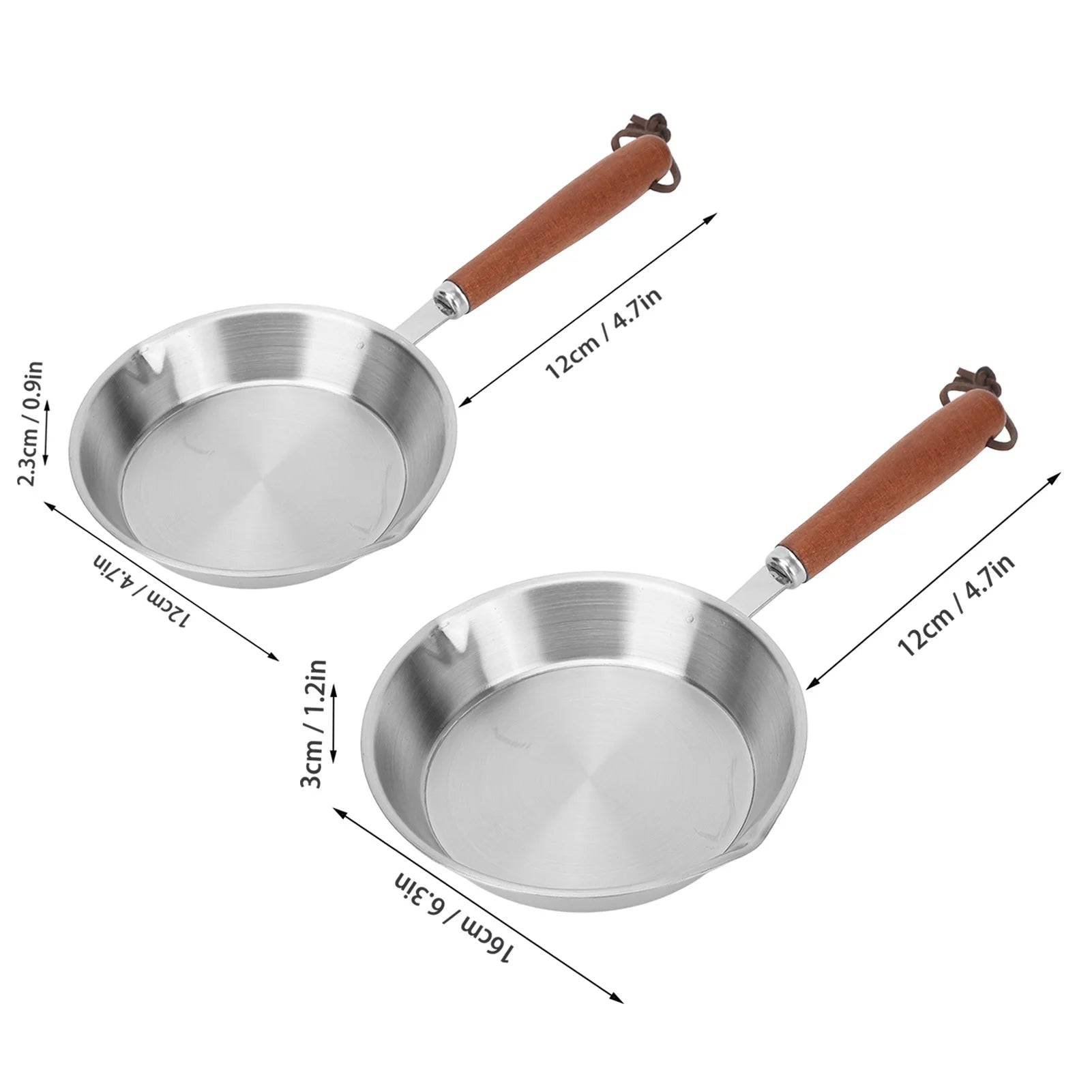 12/16cm Kitchen Frying Pan Stainless Steel Egg Pan Wooden Handle for Household Restaurant Induction Cooker Kitchen Cookware