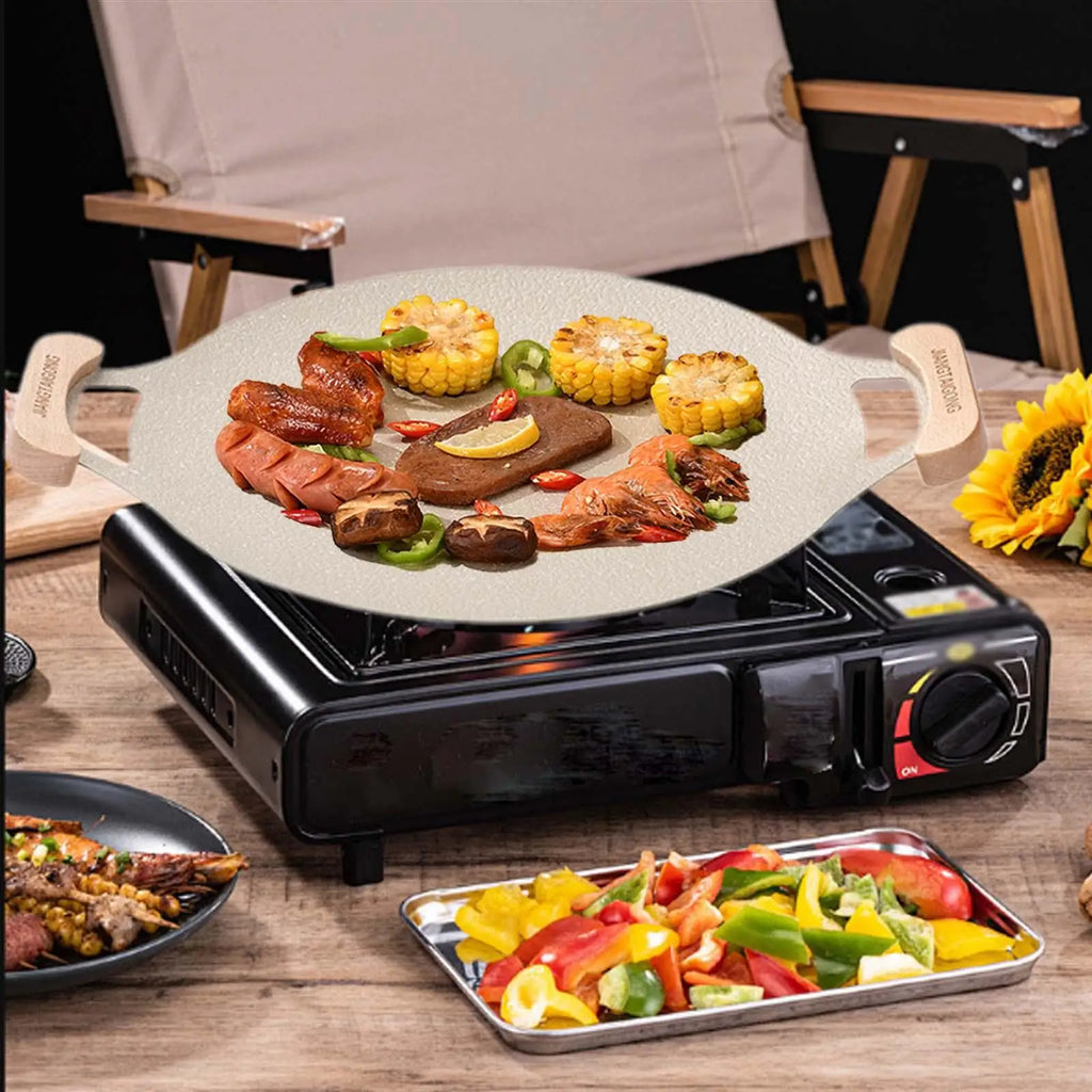 Korean BBQ Pan Binaural Design Portable Kitchen Accessories Frying Pan Griddle Pan for Travel Picnic Indoor Kitchen Home