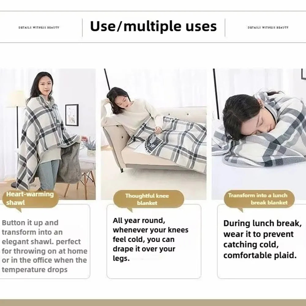 1PC Flannel Shawl Blanket Wearable Lazy Casual Office Warmth Shawl Blanket for Comfort And Style Multi-functional Blanket