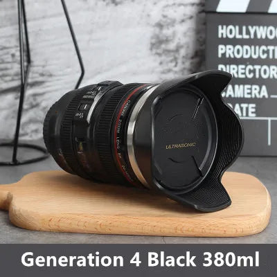 380ml Camera Lens Coffee Mug with Lid Stainless Steel Creative Photo Coffee Cup Christmas Gift for Photographer Travel Lovers