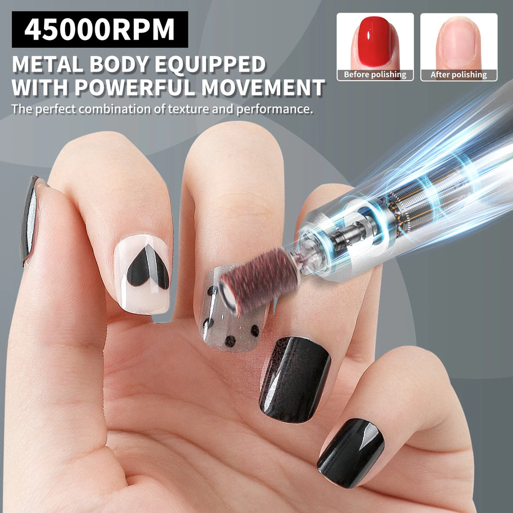 Professional 45000RPM Electric Nail File Gel Nail Polishing Machine Rechargeable Low Noise Nail Sander File For Manicure Salon