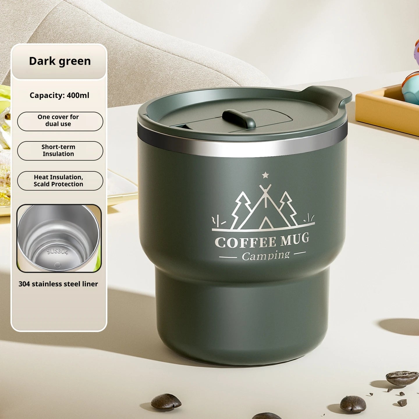 400ML Stainless Steel Thermal Cup Office Coffee Mug Double Layer Insulated Water Cup Portable Keeps Cold and Heat Thermal Mug
