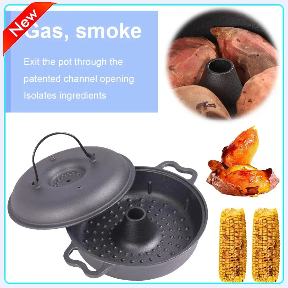 Cast Iron Roasted Sweet Potato Pan W/Lid Garlic Roaster Garlic Baker Baking Pan for Picnic Camping Patio