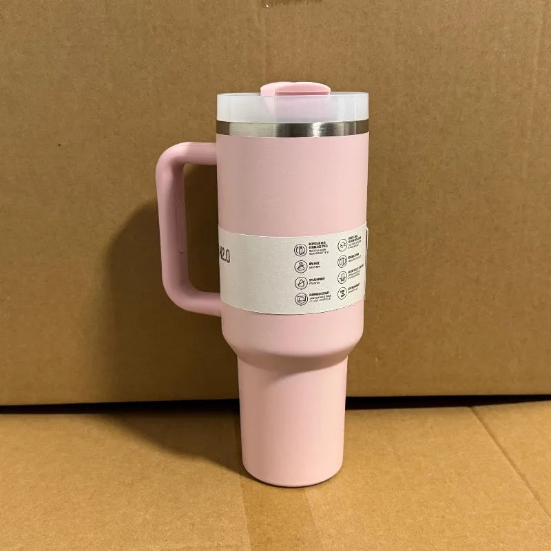 Stainless Steel Car Cup New 40oz Large Capacity Water Cup with Handle and Straw Double-walled Insulated Travel Mug Holiday Gifts