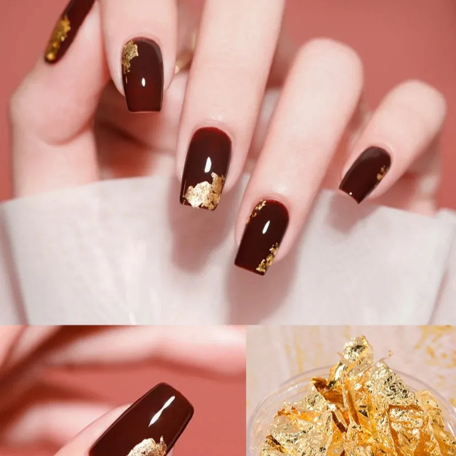 Hot Sale Nail Art Gold Foil Sheets - Golden Tin Foil Fragments + Glitter Stickers DIY Manicure Decals Set