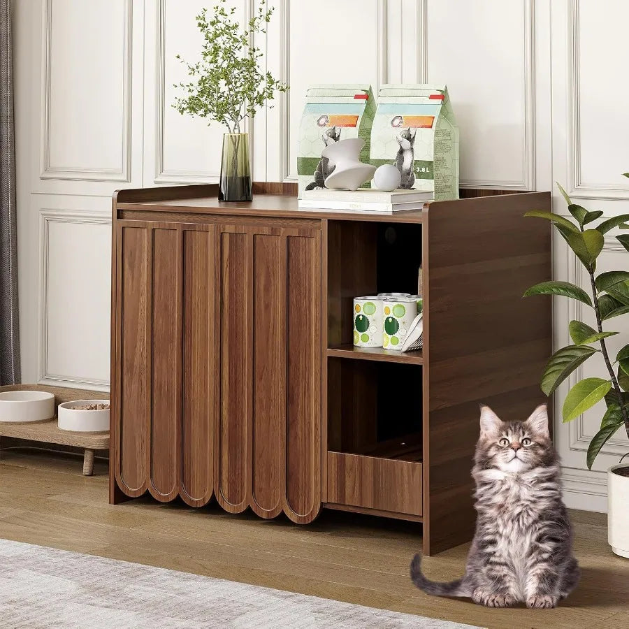 Large Litter Box Enclosure with Integrated Litter Collector for Automatic Litter Box Compatibility Including Litter Robot 3 and