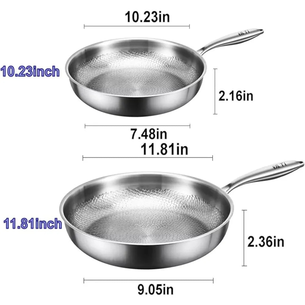 Titanium Steel Frying Pan， Non Stick Pan with Lid Titanium Alloy Cooking Pot Uncoated Fish Scale Hammer Pattern Kitchen Cookware
