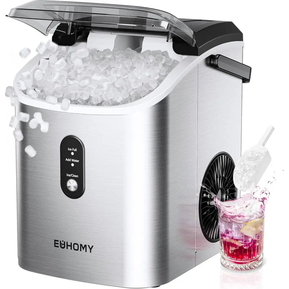 Nugget Ice Maker Countertop with Handle, Ready in 6 Mins, 34lbs Per Day, Removable Top Cover, Auto-Cleaning, Portable Sonic Ice
