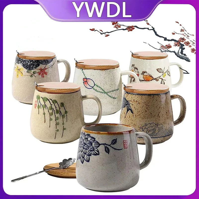 YWDL 380ml Japanese Retro Style Ceramic Coffe Mug Kiln Glaze Milk Breakfast Cups Home Teacup Tumbler Water Mug Gift For Friends