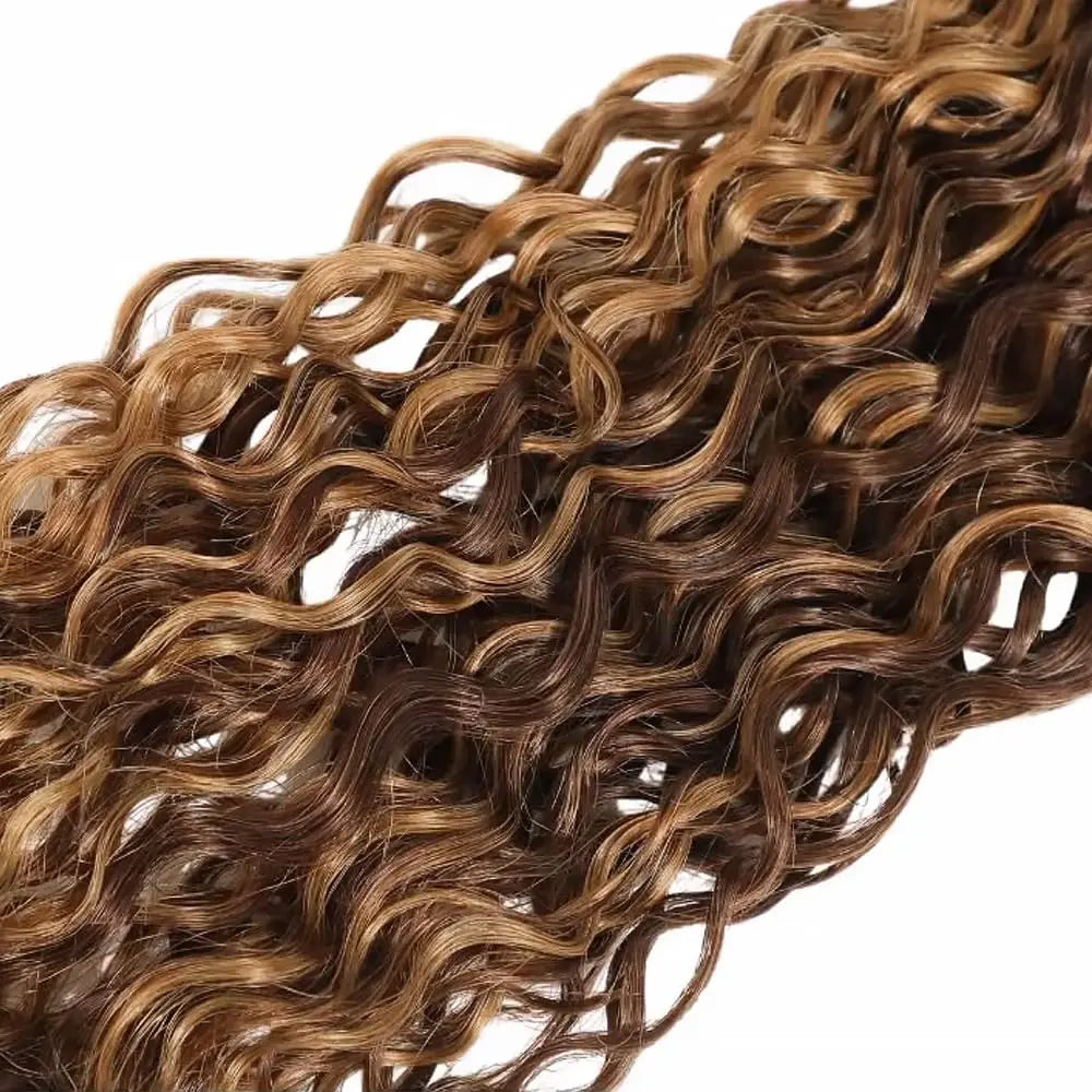 P4/27 Curly Wave Bundles Human Hair Highlight Dark Brown and Honey Blonde Piano Color Mix Brazilian Human Hair Extensions Weave