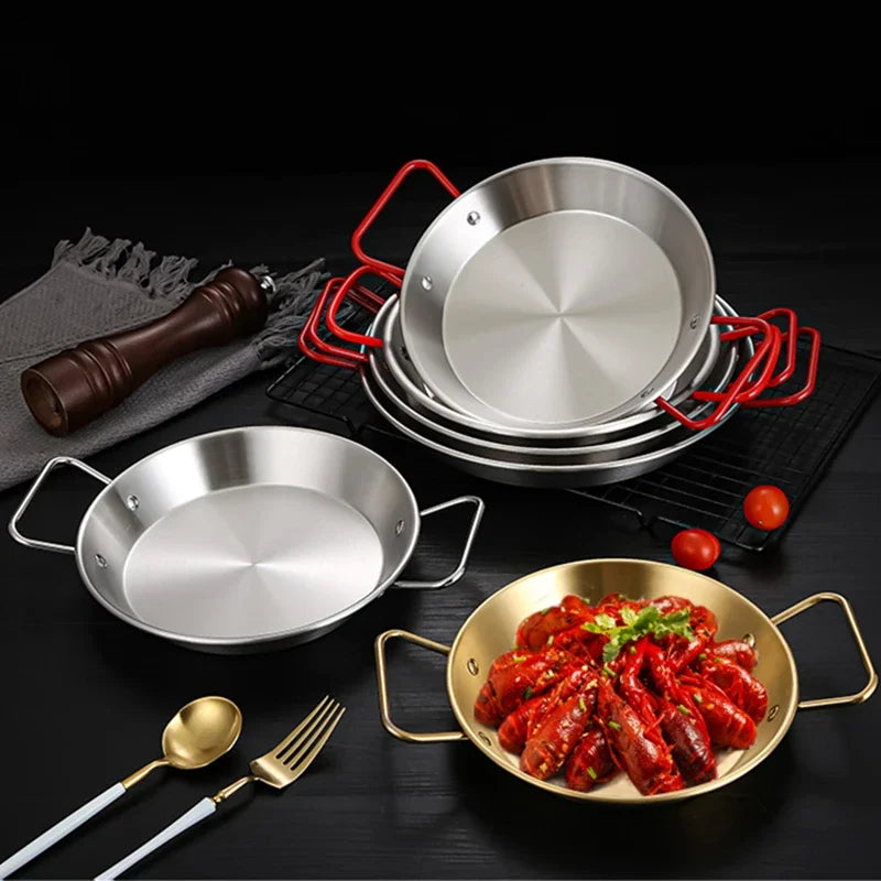 20-30cm Spanish Paella Pan with Handle Stainless Steel Durable Seafood Snack Plate Kitchen Non-Stick Frying Pans Cooking Pots